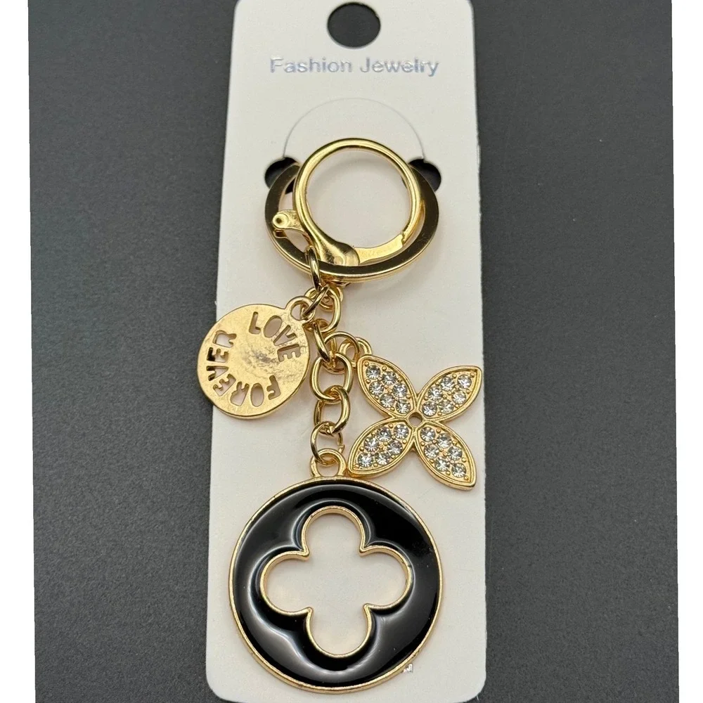 Gold Clover‎ Charm Keychain Love Forever Pendant Bag Purse Accessory